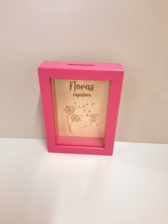 Personalizēta koka krājkase, neona rozā 