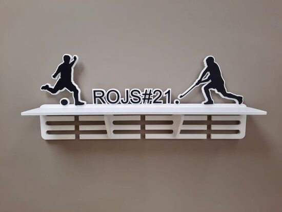 Medaļu stends, kausu plaukts- futbols + florbols