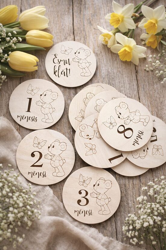 Personalizētas koka mēnešu kartiņas mazulim 