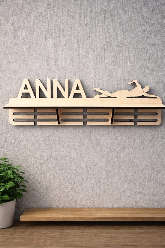 Personalizēts medaļu stends/kausu plaukts peldēšanai