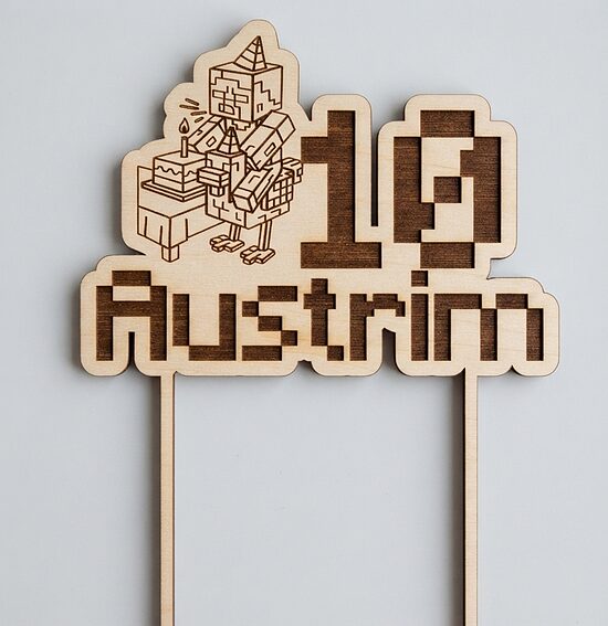 Personalizēts koka kūkas toperis ar Minecraft tēmu
