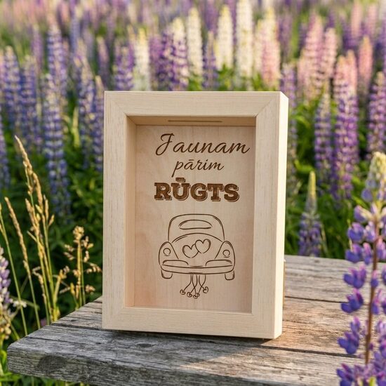 Personalizēta koka krājkase Jaunajam pārim