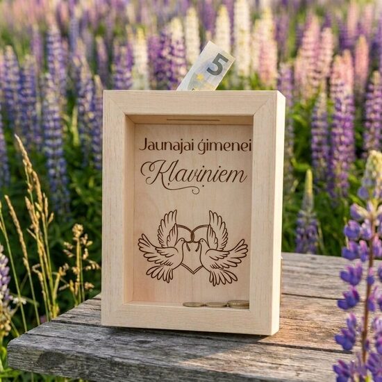 Personalizēta koka krājkase Jaunajam pārim