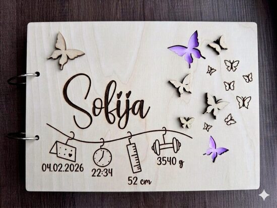 Personalizēts koka  foto albums bērniem 