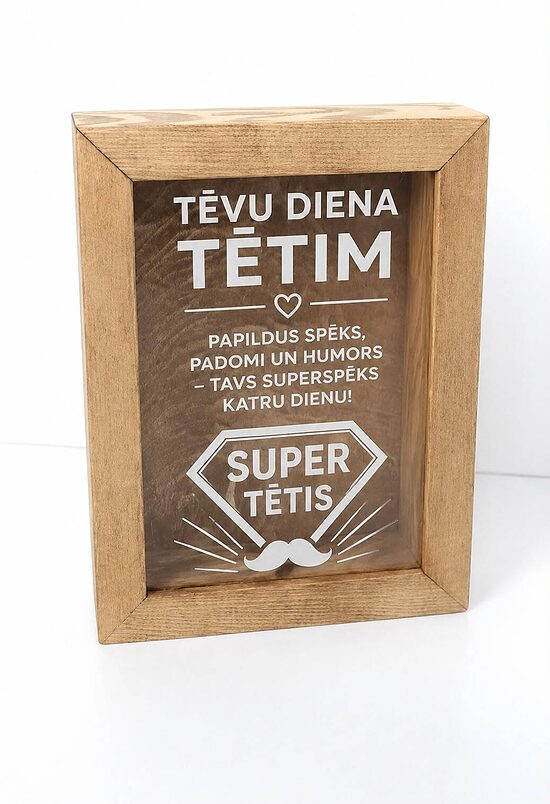 Personalizēta koka krājkase ar gravējumu stiklā