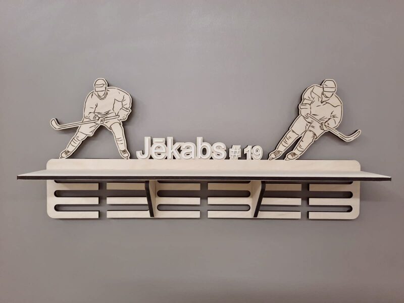 Personalizēts medaļu stends ar plauktu- hokejistam ar numuru 