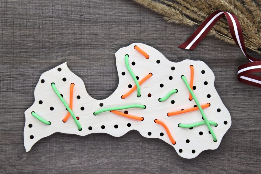 Latvian wooden map- lacing toy